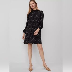 Ann Taylor Shift Dress Large Diamond Shadows Mock Neck Black NWT Below Knee